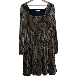 Easel Velvet Burnout 90s Empire Waist Long Sleeve Babydoll Dress Medium Grunge